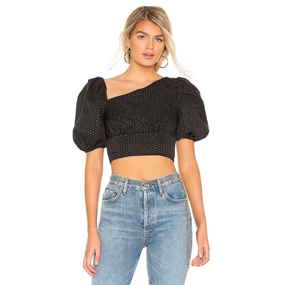 H:ours Francesca Puff Sleeve Crop Top - Picture 1 of 7
